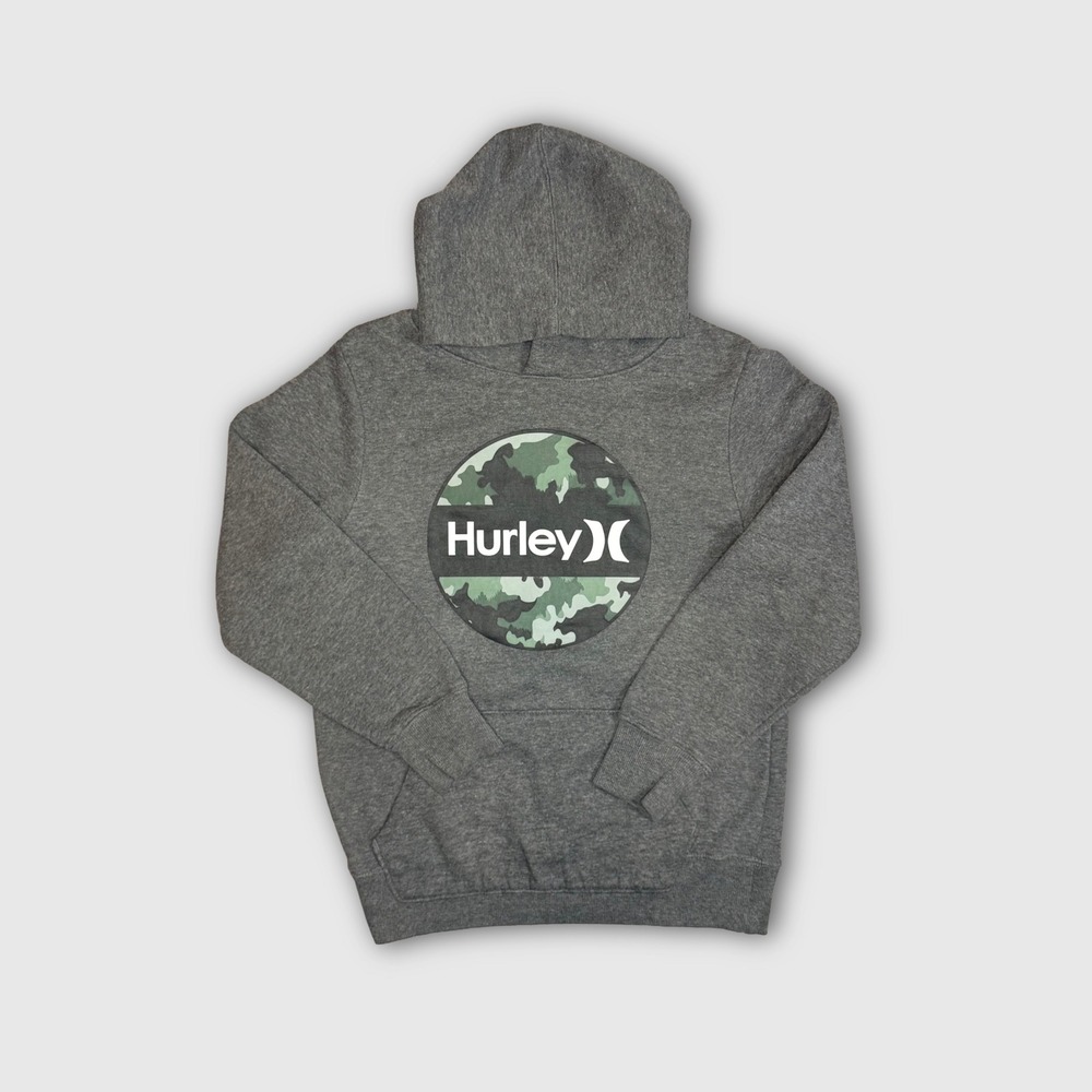 Hurley Pullover Sweatshirt Hoodie - Kid's - M 10/12 - Charcoal Grey w/Camo Logo